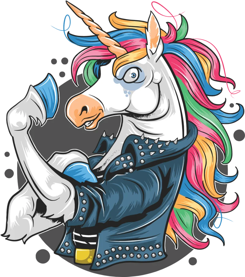 Das Rocker-Einhorn von Mario Damian in Nietenlederjacke